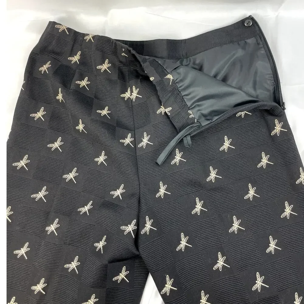 Talbots Black Dragonfly Pants Embroidered Nature Core Textured Dress Slacks 6 - Picture 3 of 12
